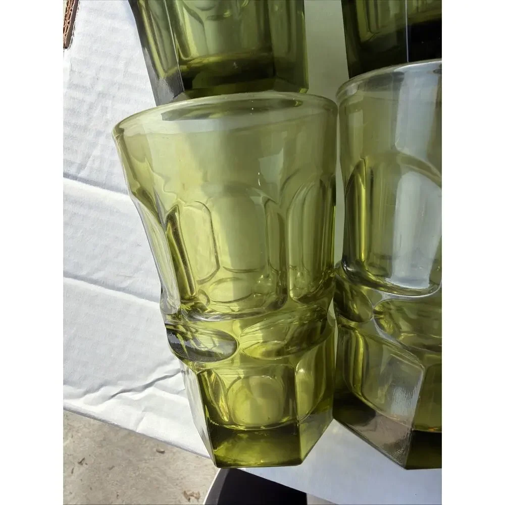 4 Fostoria HFM Henry Ford Museum Argus Green Tumblers Set‎ Vintage MCM Retro Lot